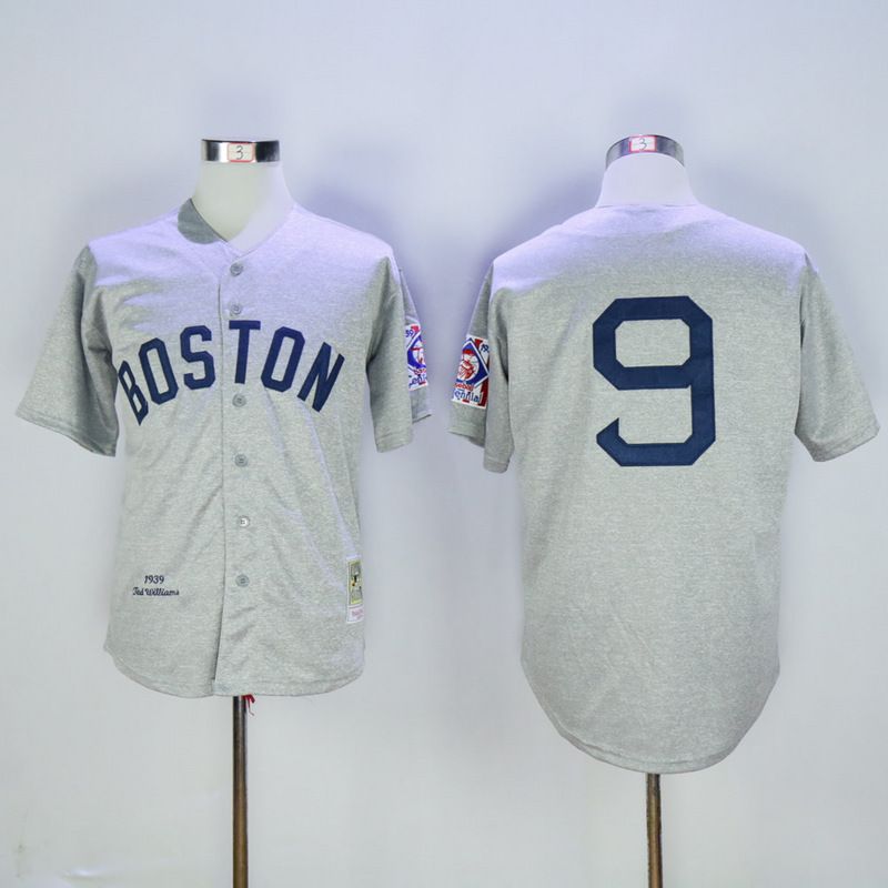 Men Boston Red Sox #9 Williams Grey Throwback MLB Jerseys